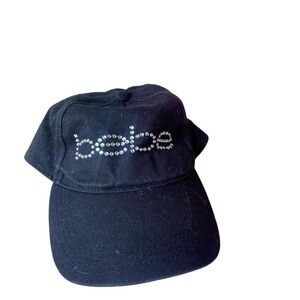 Bebe Rhinestone Logo Hat – Black Y2K Baseball Cap Adjustable Bling Streetwear